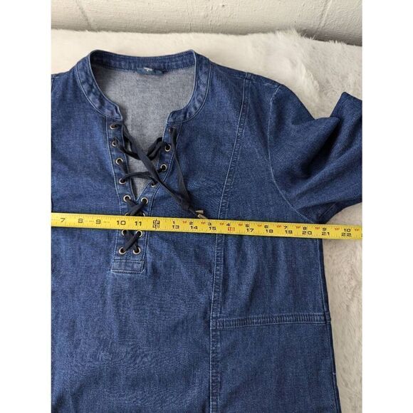 J Jill Denim Womens Shift Dress Blue Lace Up Tethered Hem 3/4 Sleeves Sz M Mediu - Picture 7 of 13